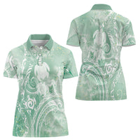 Aloha Hawaii Turtles Floral Women Polo Shirt Seafoam Marbles Glaze LT7 - Polynesian Pride