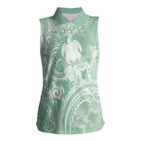 Aloha Hawaii Turtles Floral Women Sleeveless Polo Shirt Seafoam Marbles Glaze LT7 Female Seafoam - Polynesian Pride