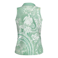 Aloha Hawaii Turtles Floral Women Sleeveless Polo Shirt Seafoam Marbles Glaze LT7 - Polynesian Pride