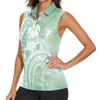 Aloha Hawaii Turtles Floral Women Sleeveless Polo Shirt Seafoam Marbles Glaze LT7 - Polynesian Pride