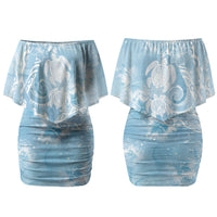 Aloha Hawaii Turtles Floral Couples Matching Off Shoulder Short Dress and Hawaiian Shirt Aqua Marbles Glaze LT7 - Polynesian Pride