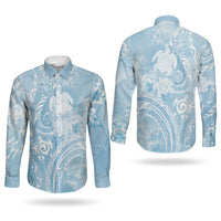 Aloha Hawaii Turtles Floral Couples Matching Off Shoulder Short Dress and Long Sleeve Button Shirt Aqua Marbles Glaze LT7 - Polynesian Pride