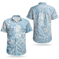 Aloha Hawaii Turtles Floral Couples Matching Off The Shoulder Long Sleeve Dress and Hawaiian Shirt Aqua Marbles Glaze LT7 - Polynesian Pride