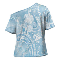 Aloha Hawaii Turtles Floral Cross Shoulder Shirt Aqua Marbles Glaze LT7 - Polynesian Pride