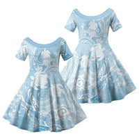 Aloha Hawaii Turtles Floral Family Matching Long Sleeve Bodycon Dress and Hawaiian Shirt Aqua Marbles Glaze LT7 Daughter's Dress Aqua - Polynesian Pride