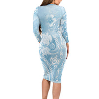 Aloha Hawaii Turtles Floral Family Matching Long Sleeve Bodycon Dress and Hawaiian Shirt Aqua Marbles Glaze LT7 - Polynesian Pride