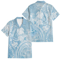 Aloha Hawaii Turtles Floral Family Matching Off The Shoulder Long Sleeve Dress and Hawaiian Shirt Aqua Marbles Glaze LT7 Dad's Shirt - Short Sleeve Aqua - Polynesian Pride