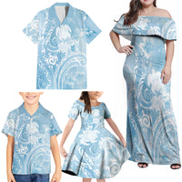 Aloha Hawaii Turtles Floral Family Matching Off Shoulder Maxi Dress and Hawaiian Shirt Aqua Marbles Glaze LT7 - Polynesian Pride