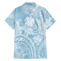 Aloha Hawaii Turtles Floral Family Matching Off Shoulder Maxi Dress and Hawaiian Shirt Aqua Marbles Glaze LT7 - Polynesian Pride
