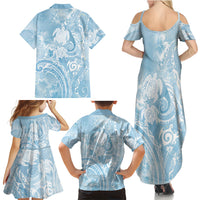 Aloha Hawaii Turtles Floral Family Matching Summer Maxi Dress and Hawaiian Shirt Aqua Marbles Glaze LT7 - Polynesian Pride