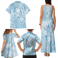 Aloha Hawaii Turtles Floral Family Matching Tank Maxi Dress and Hawaiian Shirt Aqua Marbles Glaze LT7 - Polynesian Pride