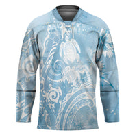 Aloha Hawaii Turtles Floral Hockey Jersey Aqua Marbles Glaze LT7 Unisex Aqua - Polynesian Pride