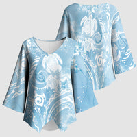 Aloha Hawaii Turtles Floral Kimono Sleeve Blouse Aqua Marbles Glaze LT7 - Polynesian Pride