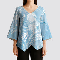 Aloha Hawaii Turtles Floral Kimono Sleeve Blouse Aqua Marbles Glaze LT7 - Polynesian Pride