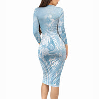 Aloha Hawaii Turtles Floral Long Sleeve Bodycon Dress Aqua Marbles Glaze LT7 - Polynesian Pride