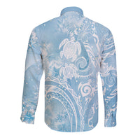 Aloha Hawaii Turtles Floral Long Sleeve Button Shirt Aqua Marbles Glaze LT7 - Polynesian Pride