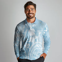 Aloha Hawaii Turtles Floral Long Sleeve Polo Shirt Aqua Marbles Glaze LT7 - Polynesian Pride
