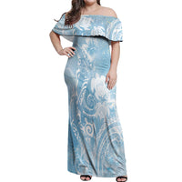 Aloha Hawaii Turtles Floral Off Shoulder Maxi Dress Aqua Marbles Glaze LT7 Women Aqua - Polynesian Pride