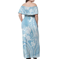 Aloha Hawaii Turtles Floral Off Shoulder Maxi Dress Aqua Marbles Glaze LT7 - Polynesian Pride