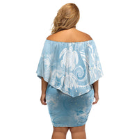 Aloha Hawaii Turtles Floral Off Shoulder Short Dress Aqua Marbles Glaze LT7 - Polynesian Pride