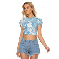 Aloha Hawaii Turtles Floral Raglan Cropped T Shirt Aqua Marbles Glaze LT7 Female Aqua - Polynesian Pride