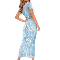 Aloha Hawaii Turtles Floral Short Sleeve Bodycon Dress Aqua Marbles Glaze LT7 - Polynesian Pride