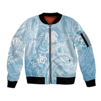 Aloha Hawaii Turtles Floral Sleeve Zip Bomber Jacket Aqua Marbles Glaze LT7 Unisex Aqua - Polynesian Pride