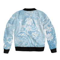 Aloha Hawaii Turtles Floral Sleeve Zip Bomber Jacket Aqua Marbles Glaze LT7 - Polynesian Pride