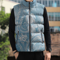 Aloha Hawaii Turtles Floral Sleeveless Puffer Jacket Aqua Marbles Glaze LT7 - Polynesian Pride