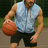 Aloha Hawaii Turtles Floral Sleeveless Zip Hoodie Aqua Marbles Glaze LT7 - Polynesian Pride