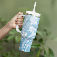 Aloha Hawaii Turtles Floral Tumbler With Handle Aqua Marbles Glaze LT7 - Polynesian Pride