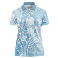 Aloha Hawaii Turtles Floral Women Polo Shirt Aqua Marbles Glaze LT7 Female Aqua - Polynesian Pride