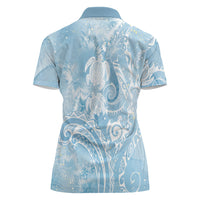 Aloha Hawaii Turtles Floral Women Polo Shirt Aqua Marbles Glaze LT7 - Polynesian Pride