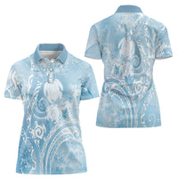 Aloha Hawaii Turtles Floral Women Polo Shirt Aqua Marbles Glaze LT7 - Polynesian Pride