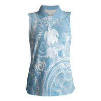 Aloha Hawaii Turtles Floral Women Sleeveless Polo Shirt Aqua Marbles Glaze LT7 Female Aqua - Polynesian Pride