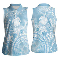 Aloha Hawaii Turtles Floral Women Sleeveless Polo Shirt Aqua Marbles Glaze LT7 - Polynesian Pride
