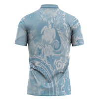 Aloha Hawaii Turtles Floral Zipper Polo Shirt Aqua Marbles Glaze LT7 - Polynesian Pride