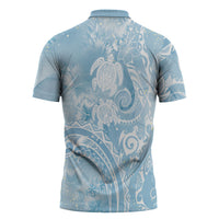 Aloha Hawaii Turtles Floral Zipper Polo Shirt Aqua Marbles Glaze LT7 - Polynesian Pride