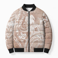 Aloha Hawaii Turtles Floral Bomber Puffer Jacket Taupe Marbles Glaze LT7 Unisex Taupe - Polynesian Pride