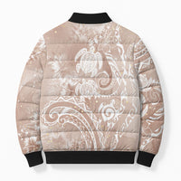 Aloha Hawaii Turtles Floral Bomber Puffer Jacket Taupe Marbles Glaze LT7 - Polynesian Pride