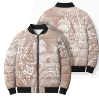 Aloha Hawaii Turtles Floral Bomber Puffer Jacket Taupe Marbles Glaze LT7 - Polynesian Pride