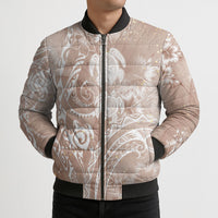 Aloha Hawaii Turtles Floral Bomber Puffer Jacket Taupe Marbles Glaze LT7 - Polynesian Pride