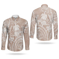 Aloha Hawaii Turtles Floral Couples Matching Long Sleeve Bodycon Dress and Long Sleeve Button Shirt Taupe Marbles Glaze LT7 - Polynesian Pride