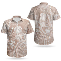 Aloha Hawaii Turtles Floral Couples Matching Short Sleeve Bodycon Dress and Hawaiian Shirt Taupe Marbles Glaze LT7 - Polynesian Pride