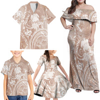 Aloha Hawaii Turtles Floral Family Matching Off Shoulder Maxi Dress and Hawaiian Shirt Taupe Marbles Glaze LT7 - Polynesian Pride