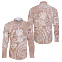 Aloha Hawaii Turtles Floral Family Matching Off Shoulder Maxi Dress and Hawaiian Shirt Taupe Marbles Glaze LT7 Dad's Shirt - Long Sleeve Taupe - Polynesian Pride