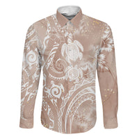 Aloha Hawaii Turtles Floral Family Matching Off Shoulder Short Dress and Hawaiian Shirt Taupe Marbles Glaze LT7 Dad's Shirt - Long Sleeve Taupe - Polynesian Pride