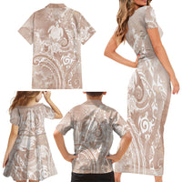 Aloha Hawaii Turtles Floral Family Matching Short Sleeve Bodycon Dress and Hawaiian Shirt Taupe Marbles Glaze LT7 - Polynesian Pride