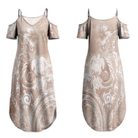Aloha Hawaii Turtles Floral Family Matching Summer Maxi Dress and Hawaiian Shirt Taupe Marbles Glaze LT7 Mom's Dress Taupe - Polynesian Pride