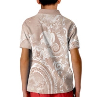 Aloha Hawaii Turtles Floral Kid Polo Shirt Taupe Marbles Glaze LT7 - Polynesian Pride